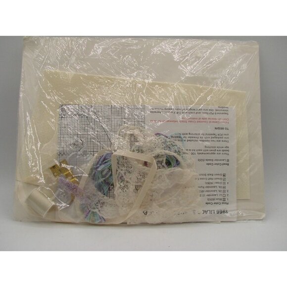 NEW The Creative Circle Cross Stitch Kit 9" Lilacs & Lace Cornucopia ACOC #1966 - Picture 5 of 11